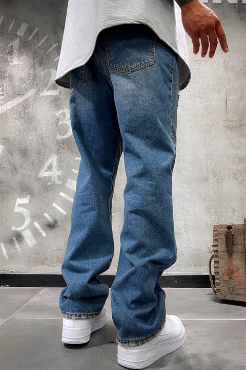 Denim RepublicErkek Açık Mavi Yırtık Baggy Jeans
