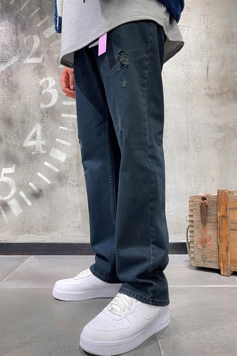 Denim RepublicErkek Lacivert Yırtık Detaylı Baggy Jeans