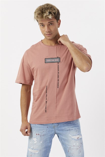 Erkek Pembe Oversize Reflektörlü Tişört