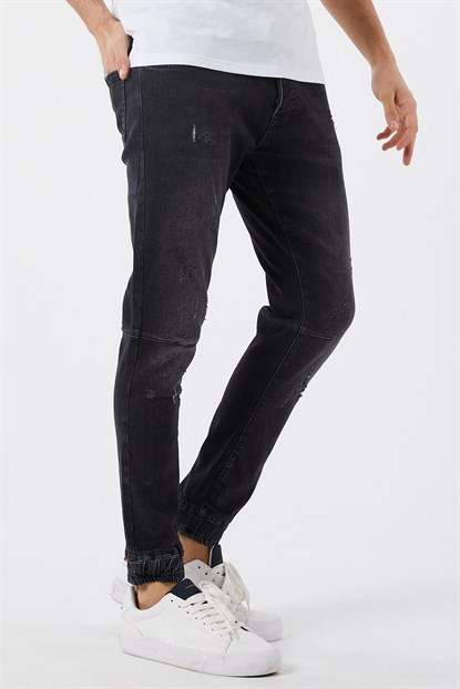 Erkek Siyah Yıpratmalı Skinny Jeans Pantolon